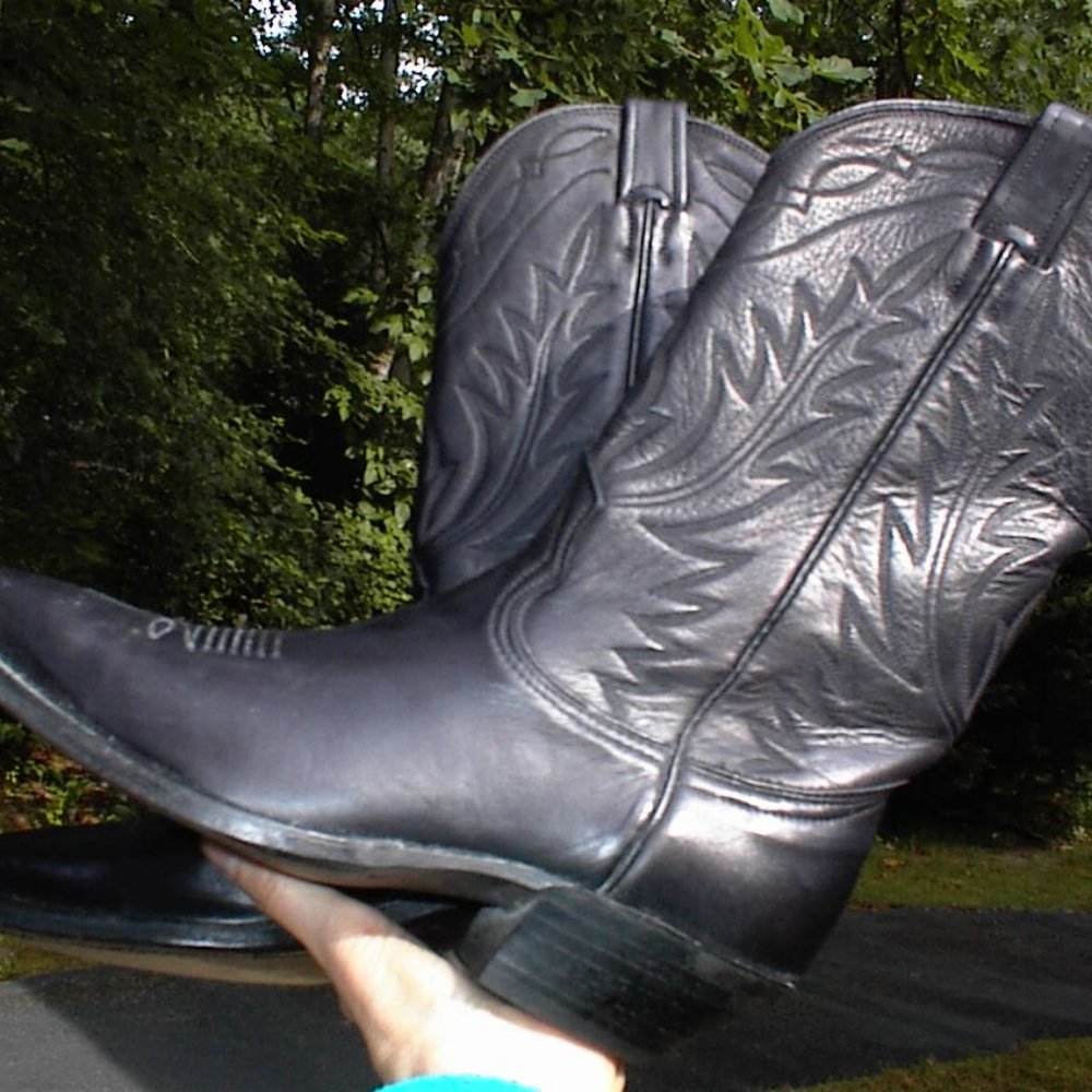 Vintage Nocona Cowboy Western  BLACK LEATHER FANCY BOOTS SIZE 8